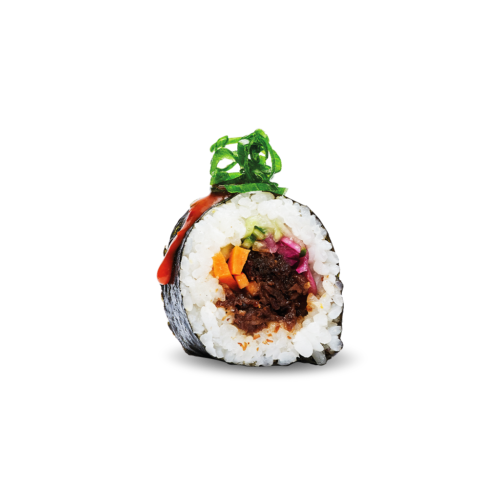 Yakiniku entrecote kombinerat med krispig gurka, morötter och inlagd rödlök.