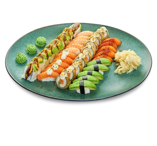 Gapar kylskåpet tomt? Eller är sushisuget för stort? Då är Sharing Combo den perfekta lösningen! Blanda din sushi med rullar och nigiri.