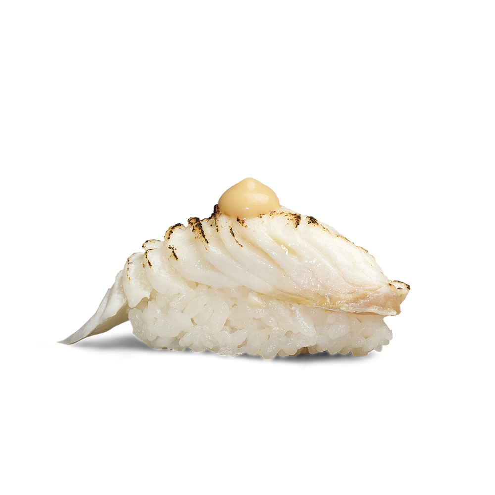 Flamed Halibut Nigiri toppad med miso majonnäs - Umami som smakar!
