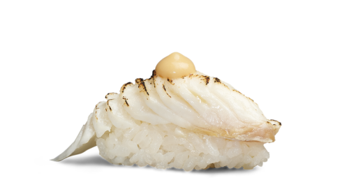 Flamed Halibut Nigiri toppad med miso majonnäs - Umami som smakar!