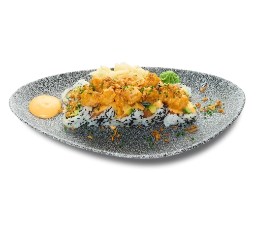 Lax avokado rulle med popcorn räkor